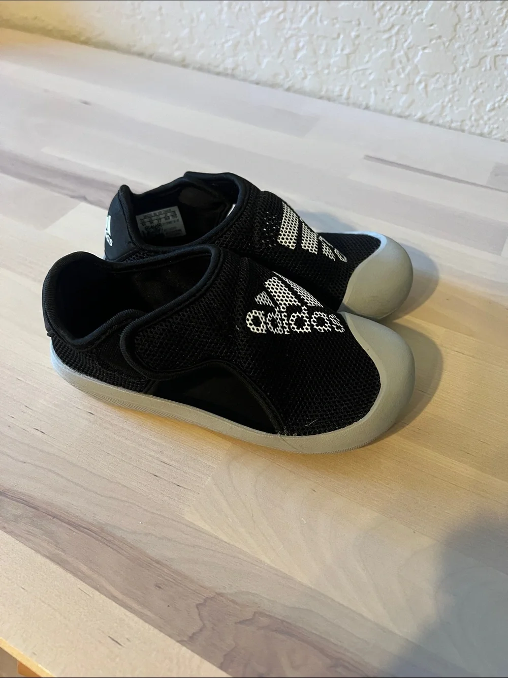 adidas Black Kids Slip-On Water Shoes with Gray Toe
